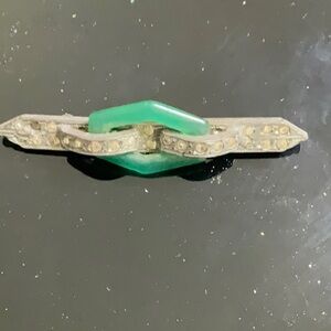 Art Deco Green and Silver Brooch